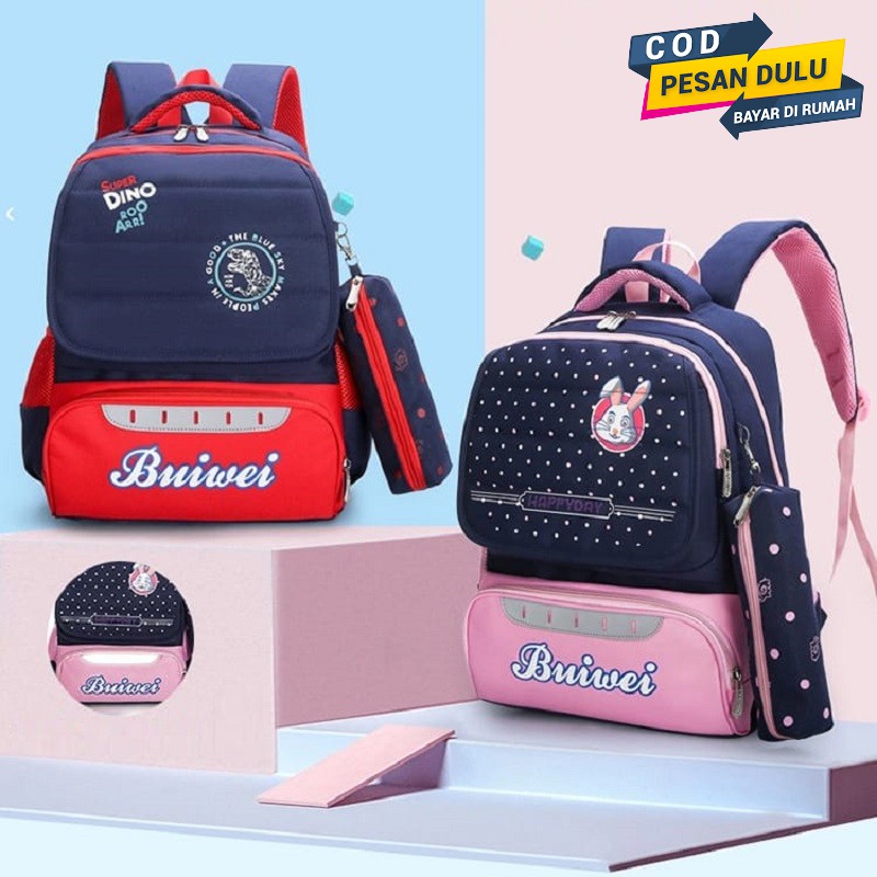 Tas Ransel Perempuan Dewasa/ Anak Sekolah Tas Buiwei Backpack Multifungsi