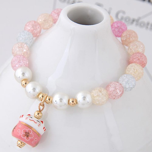 LRC Gelang Tangan Sweet Cat Shape Pendant Decorated Beads Bracelet