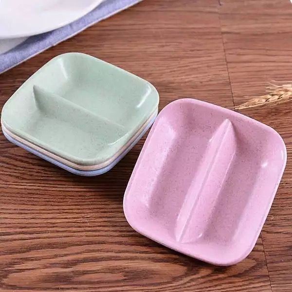 Mangkuk Saji Sambel 2 Sekat Wadah Tempat Saos bahan jerami