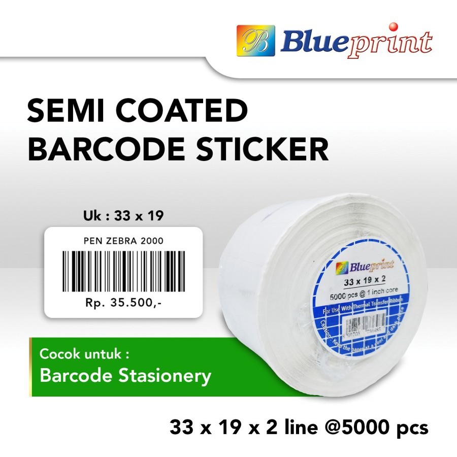 

Sticker label Barcode 33x19mm 2 Line Semi Coated BLUEPRINT isi 5000Pcs