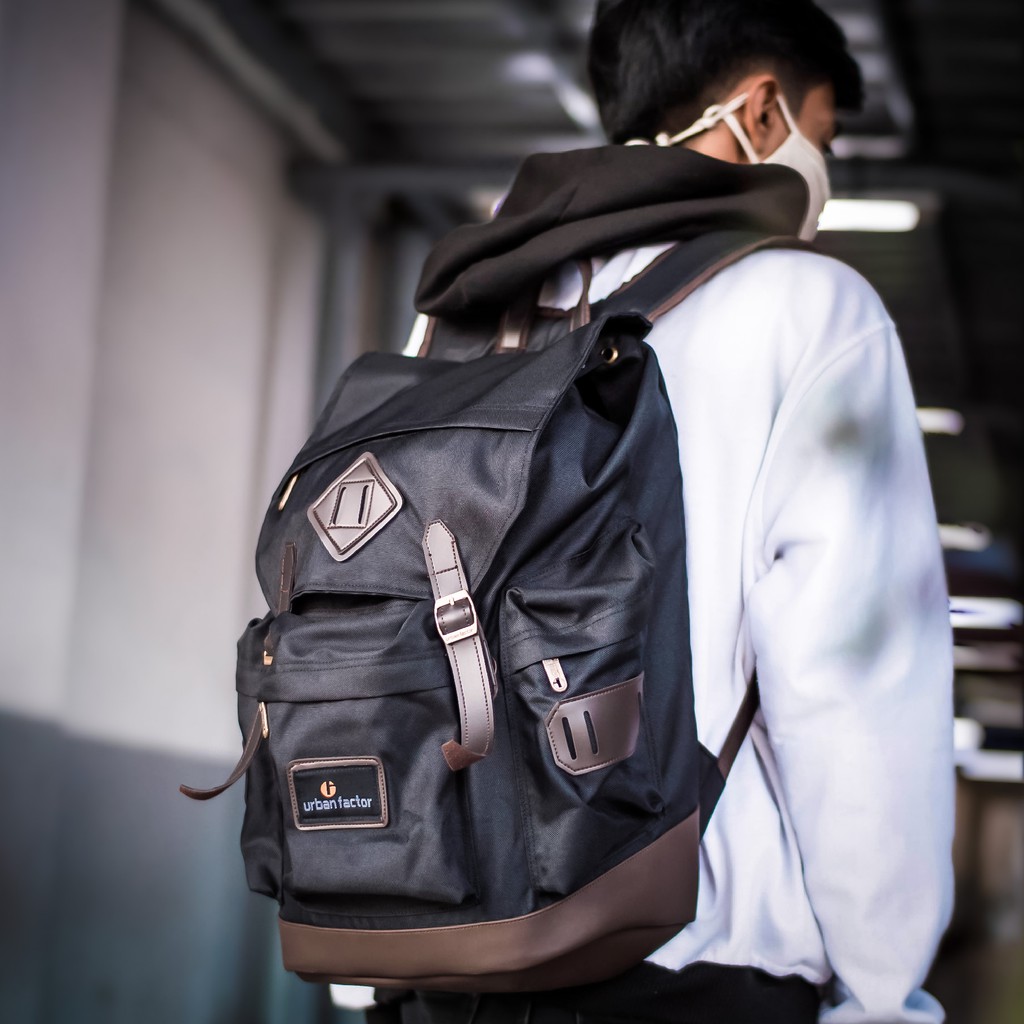 Brain Storm Black | Tas Ransel Ori Bag Polos Pria Wanita Backpack Baru New | Urban Factor x FORIND