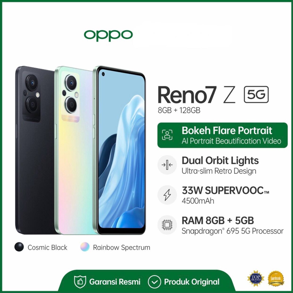Oppo Reno7 Z 5G | Reno 7 Z 5G [8GB+128GB] Snapdragon 695 5G - 64MP Triple Camera - 6.43&quot; Amoled - 4500mAh Garanis Resmi Oppo 1 Tahun