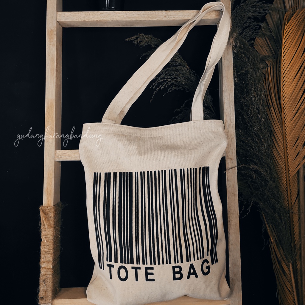 Tote Bag Wanita Kanvas dengan Desain Aesthetic Motif Barcode Gaya yang Unik dan Modern