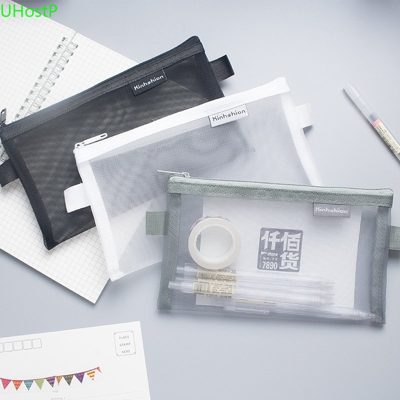 

1pc Kotak Pensil Bahan Nilon Mesh Transparan Untuk Pelajar
