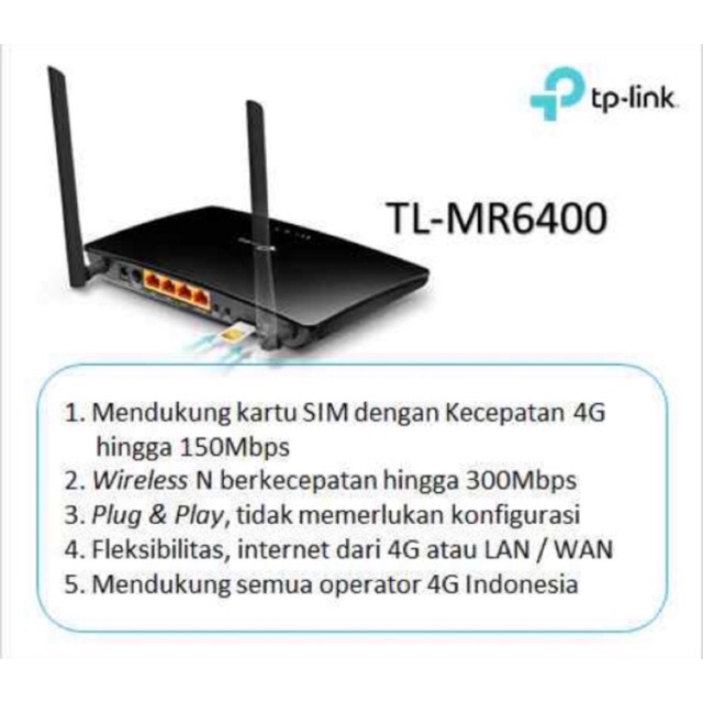 TP-LINK TL-MR6400 300Mbps Wireless N 4G LTE Router build-in 150Mbps 4G LTE modem 3x10/100Mbps LAN p