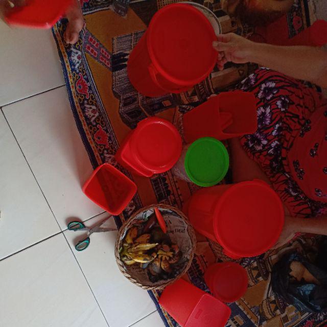 [indra] Set Merah Toples Bulat Isi 12pcs/sbmb 2242/bonus 2 Gelas/toples Peyek
