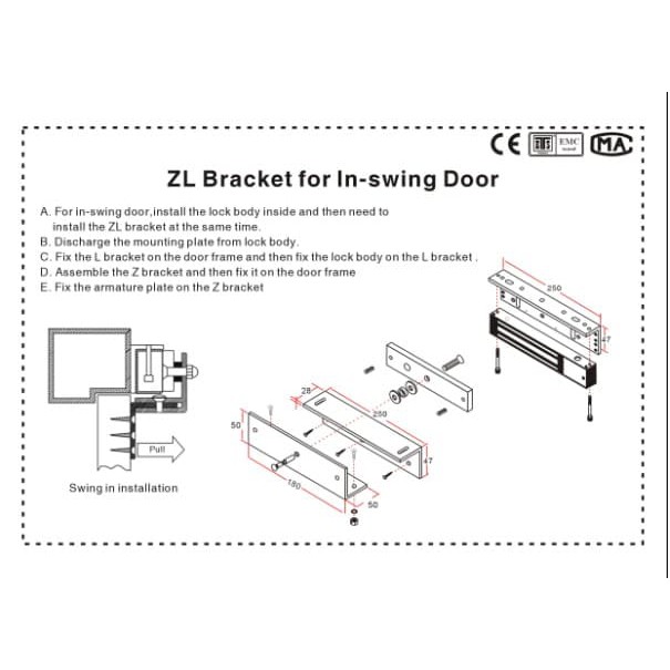 Murah ZL bracket Electric Magnetic Lock on Glass Door Kaca 280 kg 600 lbs