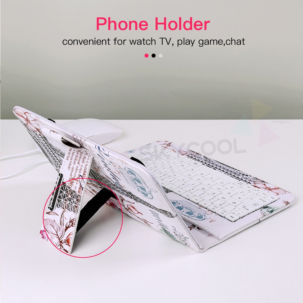 【Hadiah gratis】Skycool telepon Keyboard dan Mouse set Untuk OPPO Vivo Xiaomi Huawei Redmi Samsung Phone hp Dengan PU Leather Case Holder Kompatibel Semua OTG Android