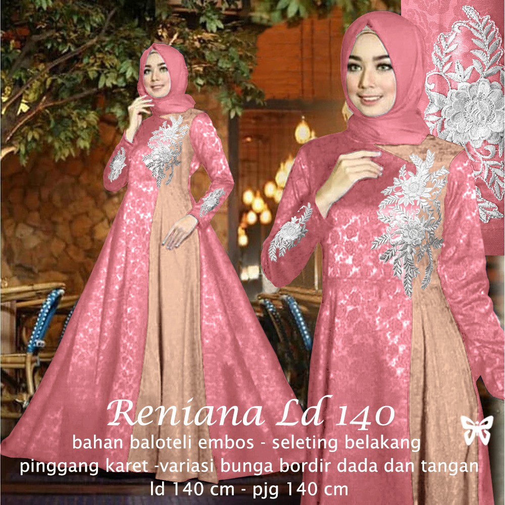 Muat sampai 5L Gamis Syari Super Jumbo LD 140 cm Terbaru Reniana-PEACH