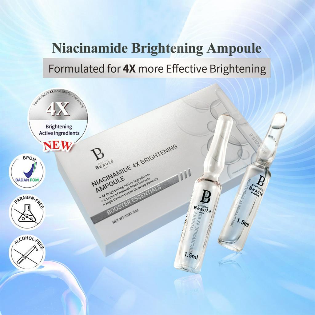 BPOM Premiere Beaute BOOSTER ESSENTIALS 4X Whitening Ampoule Niacinamide Serum wajah 1.5ML*10