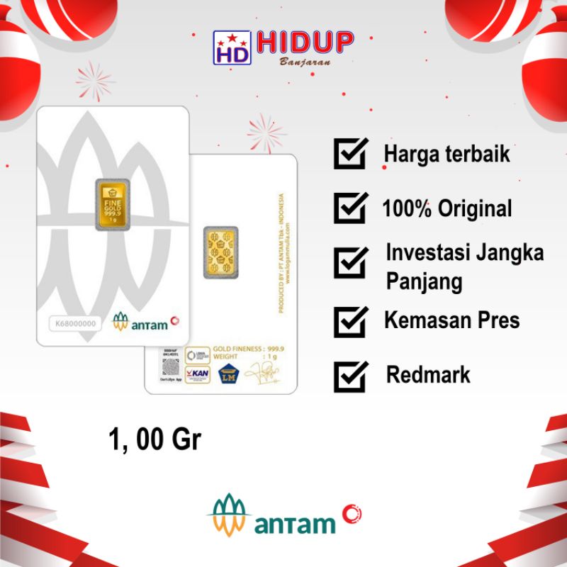 Antam Press 1 gram /Logam Mulia/Redmark/Emas/Investasi