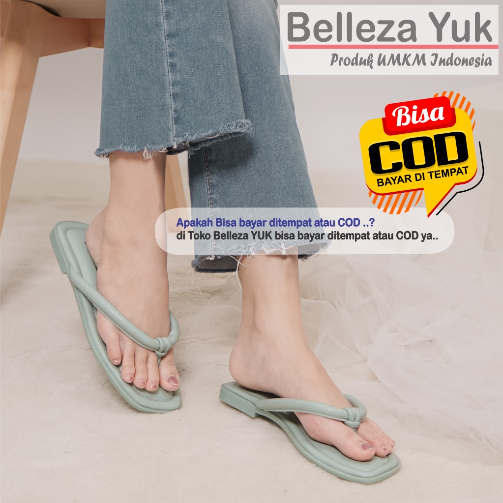 BELLEZA YUK - Sandal Wanita Teplek Jepit BELEZA SONYA Sendal Japit Casual Santai Flat Slip On  Bellezza Tidak Licin Anti Slip Karet Size 36 37 38 39 40 Belezza Warna Green Sage Soft Rumah Premium Original Kasual Terbaru Shoes ORI Mall Official Store