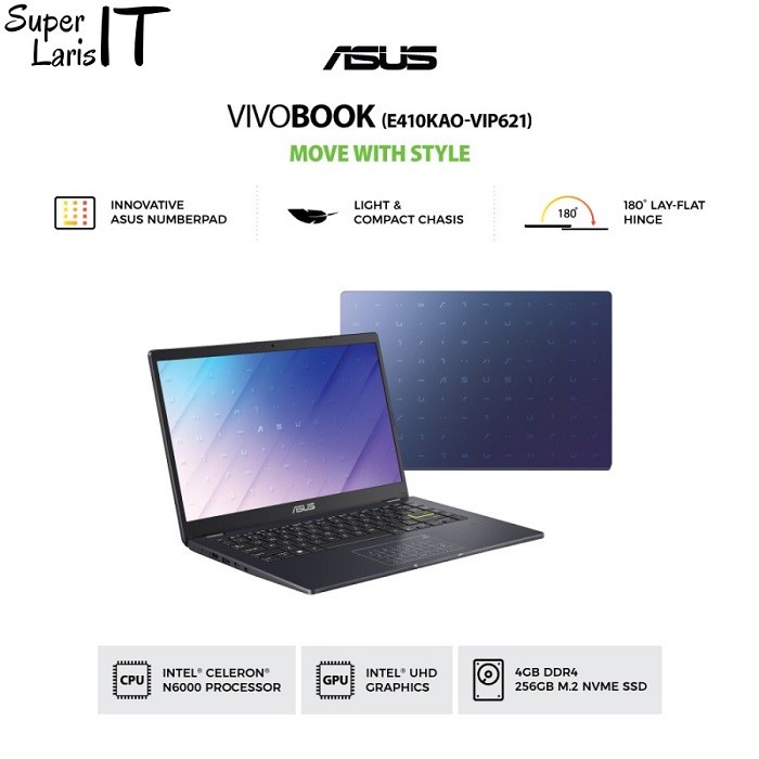 ASUS VivoBook E410KAO-VIPS621 - Peacock Blue Garansi Resmi