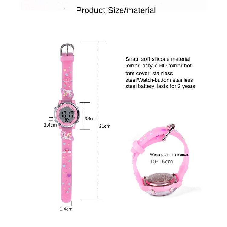 3 pcs Jam Gelang Unicorn untuk Anak Perempuan, Jam Alarm Kalender Tahan Air untuk Anak-anak, Hadiah Ulang Tahun Anak