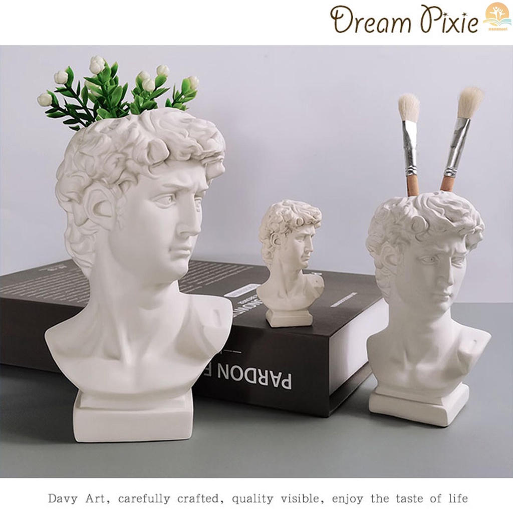 Resin White Sculpture Gypsum Head Makeup Brush Pen Holder Flower Vase Table Decoration