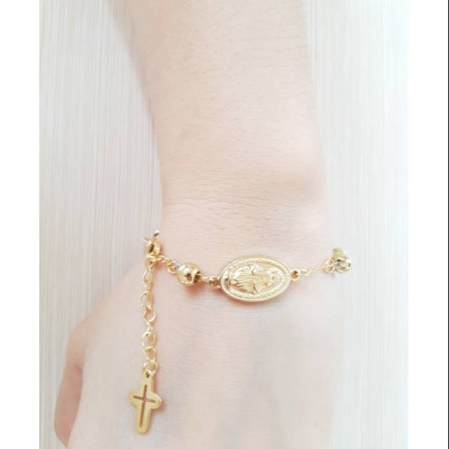 Gelang rosario Bunda Maria Salib Jurai Titanium Silver Gold Antikarat fashion wanita