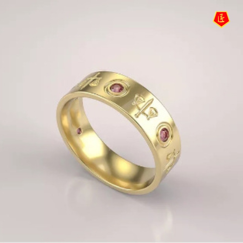 [Ready Stock]18K Golden Hollow Ruby Couple Ring