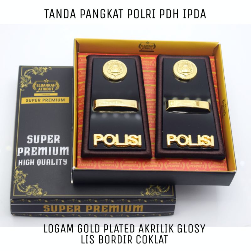 PANGKAT PERWIRA PERTAMA IPDA IPTU AKP LIS MERAH/COKLAT BORDIR AKRILIK GLOSY GOLD PLATED POLISI/POLRI