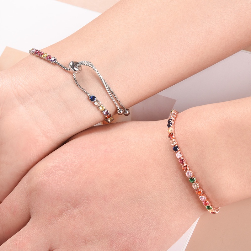 Gelang Rantai Adjustable Bahan Zirkon Warna Pelangi Untuk Wanita