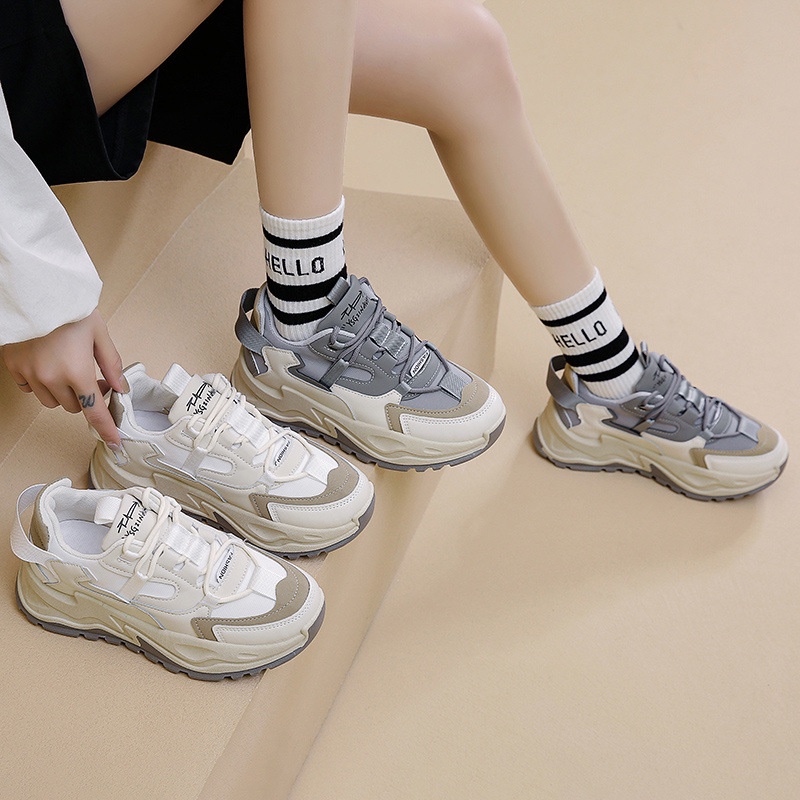 COD POS D602 Sepatu Sneakers Wanita Import Sepatu Beige