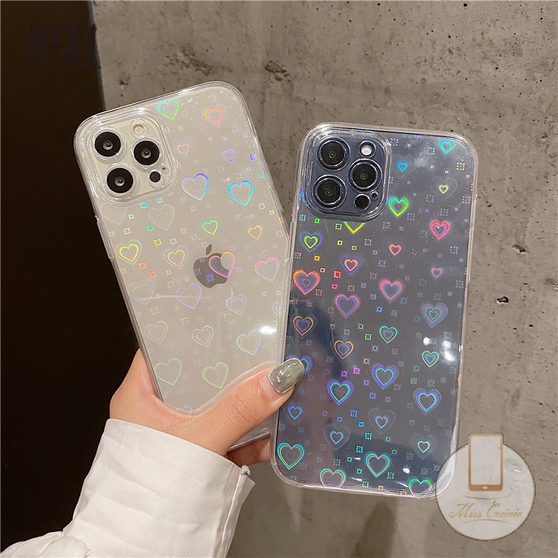 Soft Case Transparan Laser Motif Hati Untuk iPhone 6 6s 7 8 Plus XR 11 13 12 Pro XS Max X SE