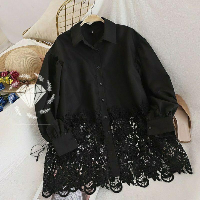 PCS BLOUSE FREDERIKA 3 UKURAN L XL XXL FASHION PAKAIAN  ATASAN WANITA BAHAN MOSCREPE KOMBI BRUKAT MR ADA VIDEO PRODUK ASLI