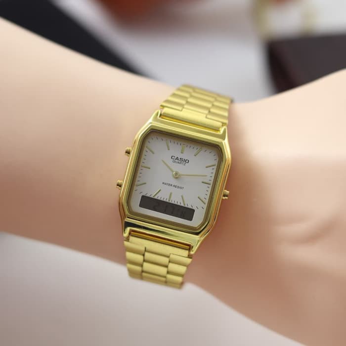 Jam Tangan Pria / Cowok  Digital Segi 02Y Rantai Gold White