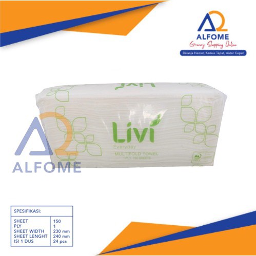 Tissue Livi Everyday Towel Multifold 150s/ Tissue Livi Mfold/ Tissue Wastafel Murah Meriah