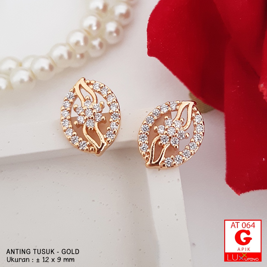 AT 064 Anting Tusuk Dewasa  Model Kupu Full Mata Zirkon Perhiasan Wanita Lapis Emas Imitasi Giwang Emas Xuping Set Luxx Xuping