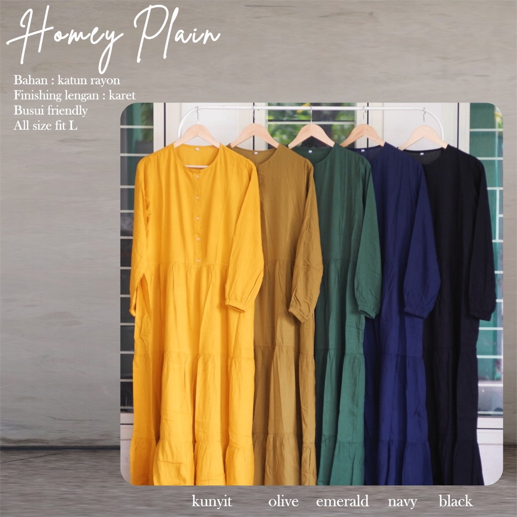 Homey Dress Plain by Reyscarf Gamis Dewasa Polos Bahan Rayon Viscose Premium Eksklusif Adem Nyaman Dipakai  I Bisa Cod