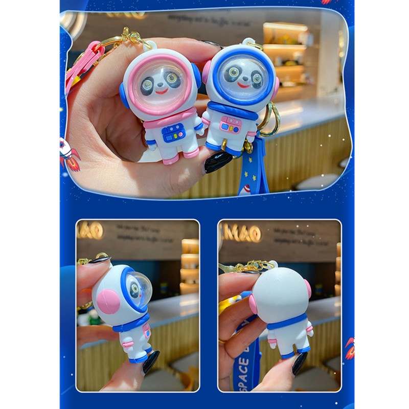 Gantungan Kunci Bentuk Kartun Panda Astronot Bahan PVC Untuk Hadiah