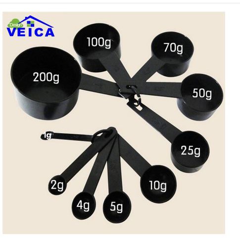 [TOSERBA_EMAK] -  VEICA Sendok Takar Ukur Cup Measuring Spoon 10 PCS - 16799 - Black