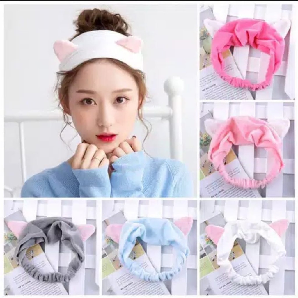 BANDO BANDANA RAMBUT KOREA HEAD BAND MOTIF KUCING UNTUK CUCI MUKA MAKEUP FASHION