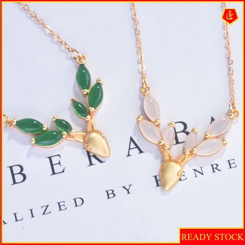 [Ready Stock]Deer Necklace Pendant Hetian White Jade Chalcedony Necklace