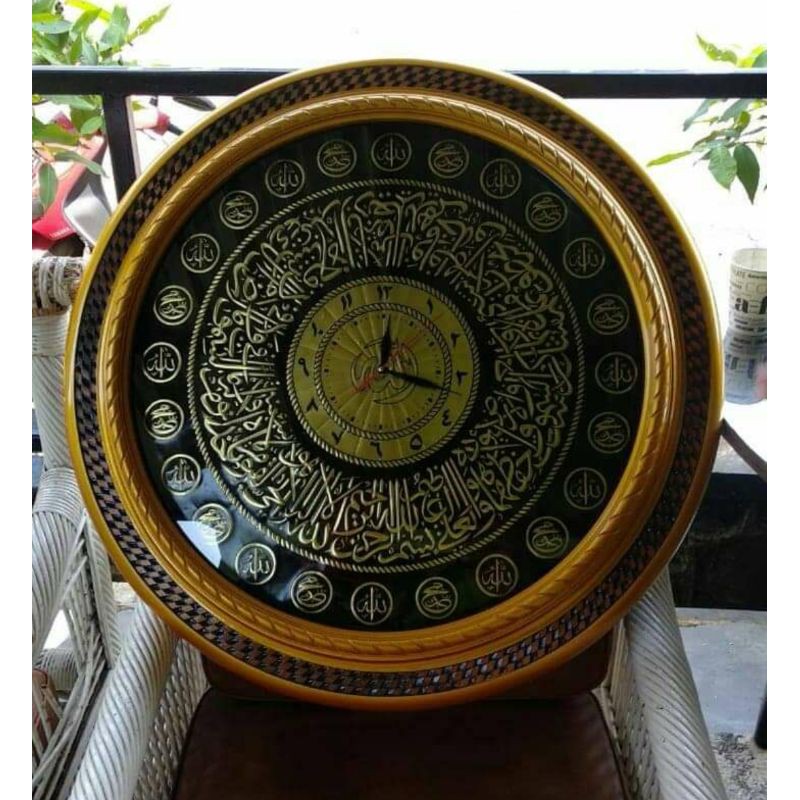 Kaligrafi Jam Besar Hiasan Dinding Ayat Kursi Bulat Diameter 75cm
