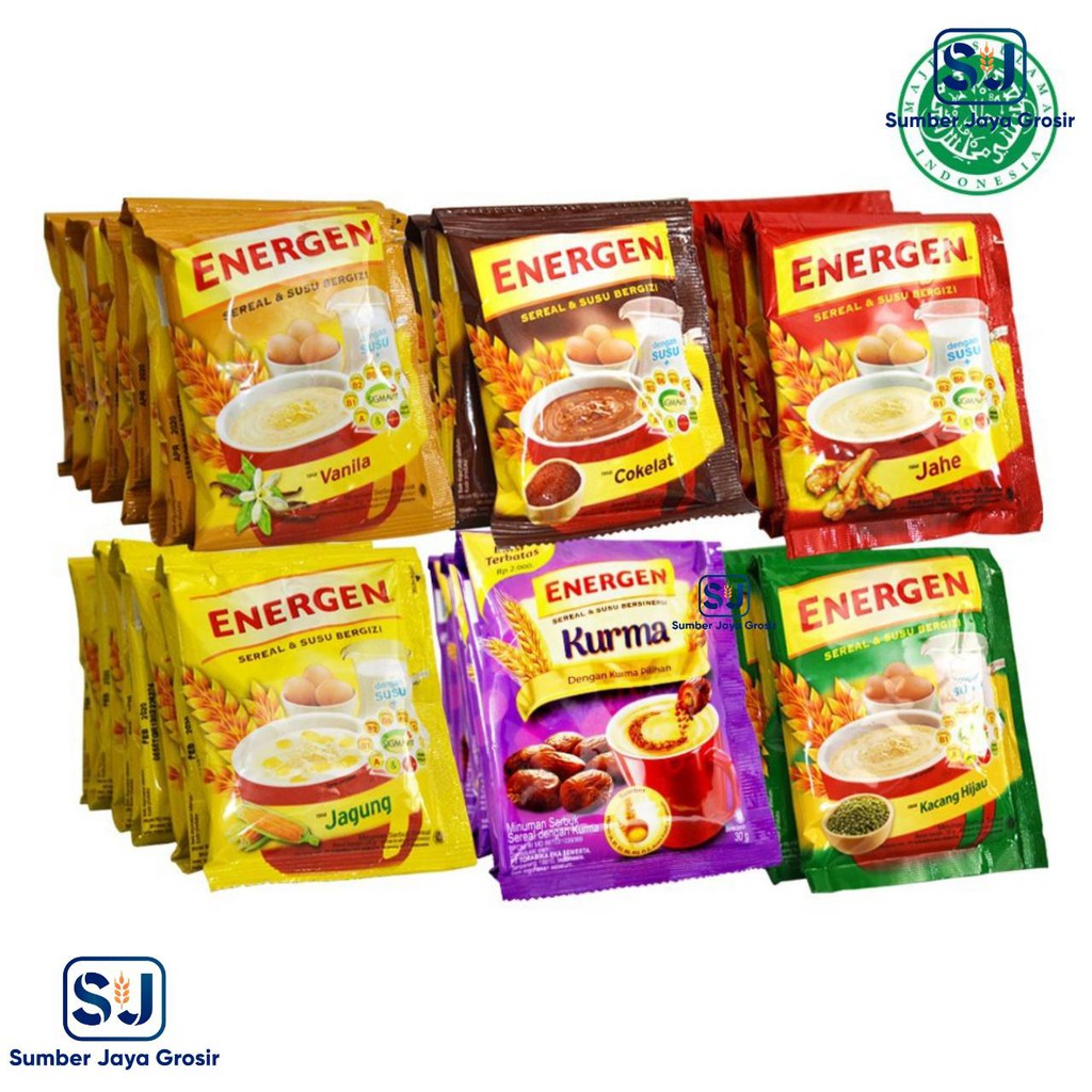 

ENERGEN SEREAL RENCENG ANEKA RASA (VANILLA, KACANG HIJAU, JAGUNG, COKLAT, JAHE, KURMA) CEREAL DRINK