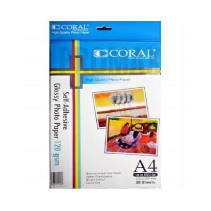 

KERTAS FOTO TEMPEL GLOSSY STIKER A4 120 GR KILAP STICKER PHOTO PAPER CORAL