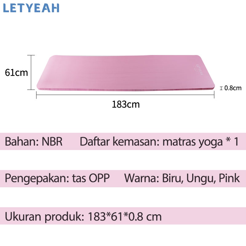 letyeah Matras yoga anti slip 8MM /gym mat /pilates mat alas olahraga bahan NBR