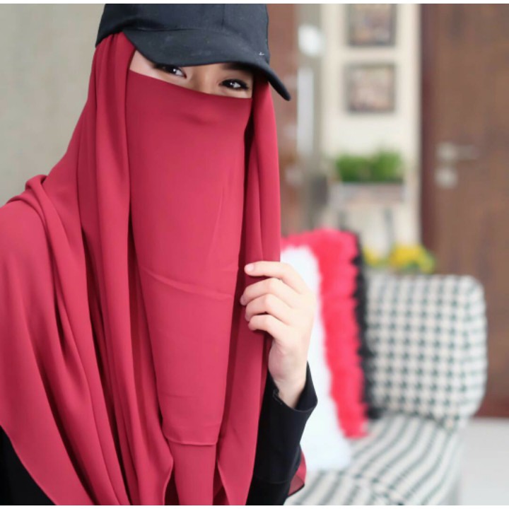 Cadar tali / cadar husna purdah 2 layer tanpa jahitan di bawah mata