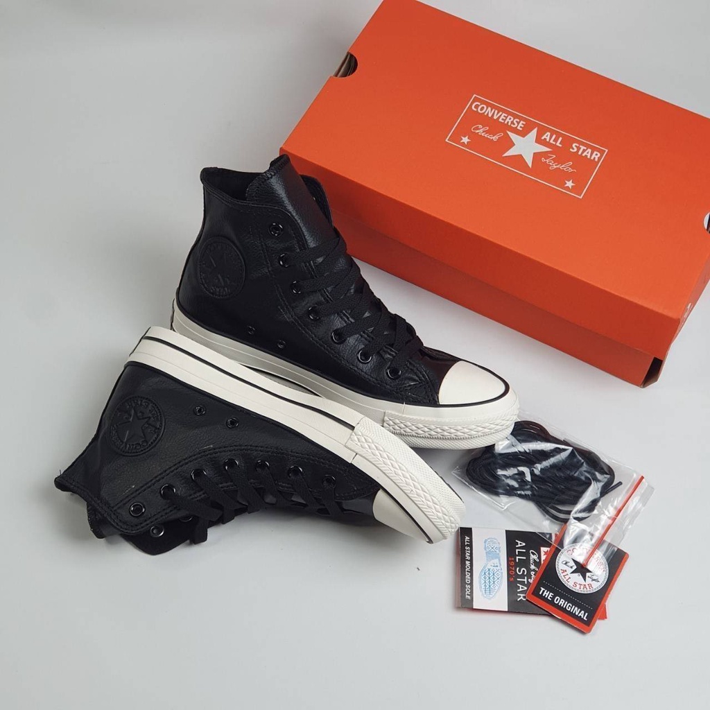 Sepatu Sneakers Pria Sepatu Impor Converse Ct2 Leather Classic High And Low Black White