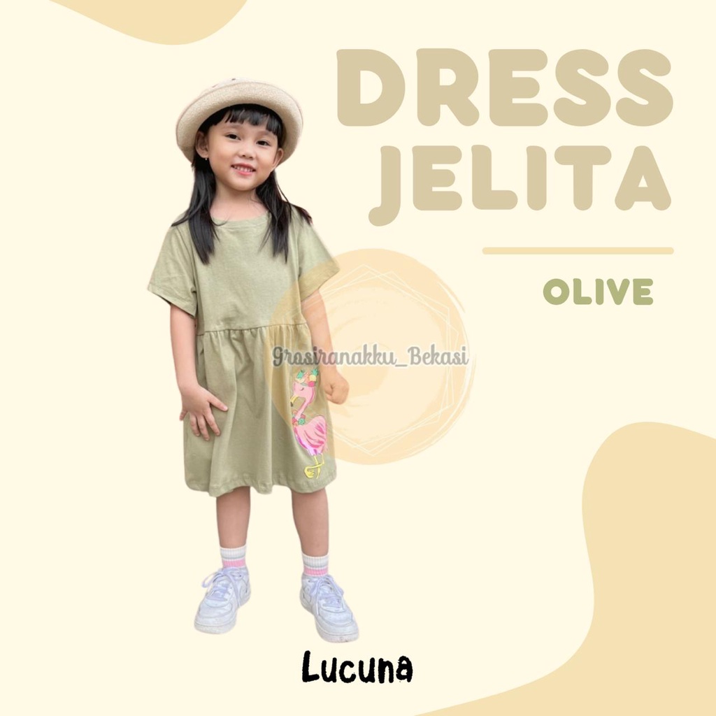 Dress Anak Jelita Lucuna Warna Olive 1-5tahun