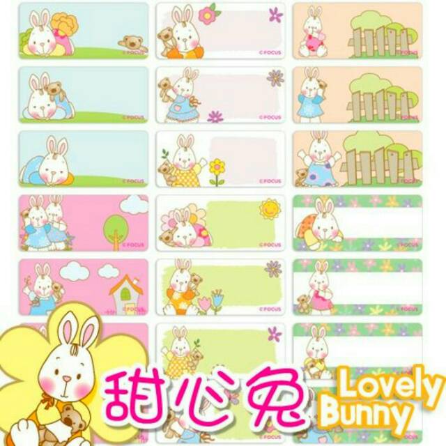 

Label nama anti air stiker waterproof Lovely Bunny Ori