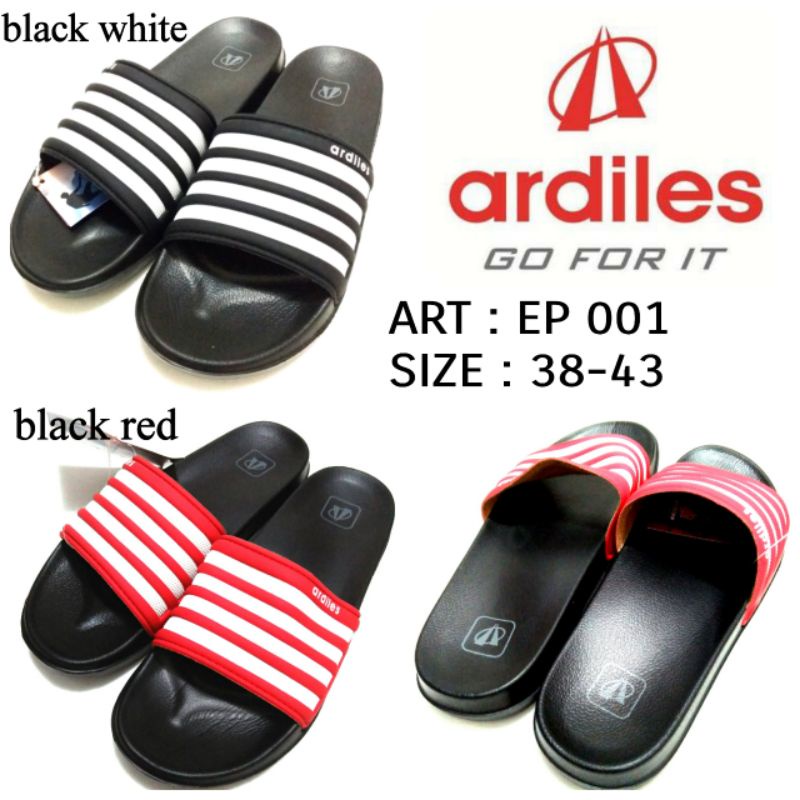 SANDAL SELOP SLIP ON PRIA ARDILES EP 001 SOL KARET RINGAN BLACK WHITE DAN BLACK RED