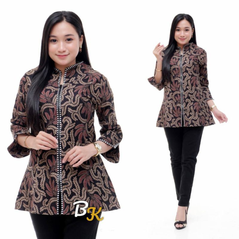ATASAN BATIK WANITA - BLOUSE BATIK ZIPPER DEPAN - BLUS BATIK KANTORAN BATIK OZILA MURAH