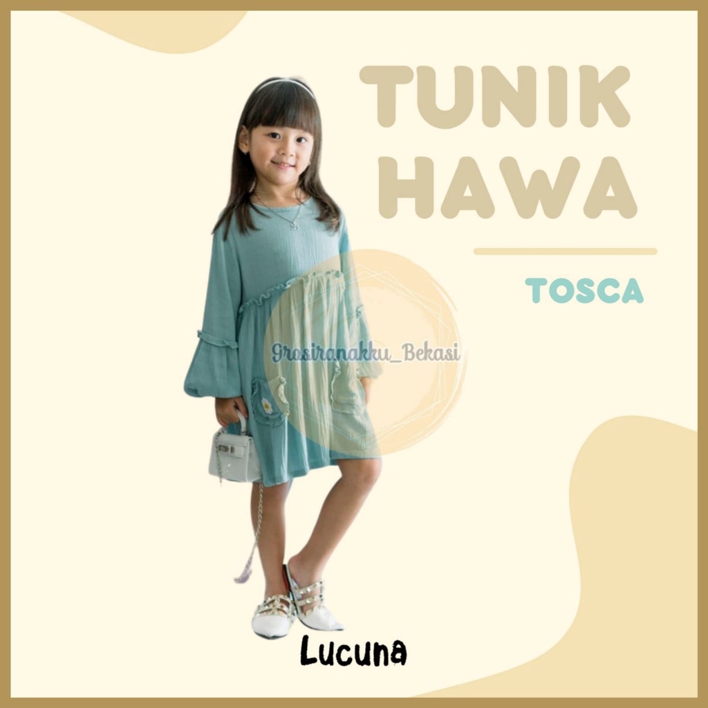 Tunik Anak Hawa Rayon Crincle Lucuna Warna Tosca 2-10tahun