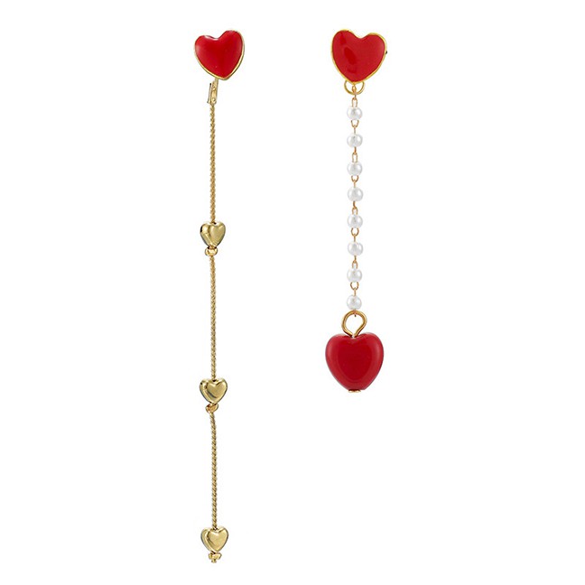 LRC Anting Tusuk Fashion Red Pearl Irregular Love Earrings D64361