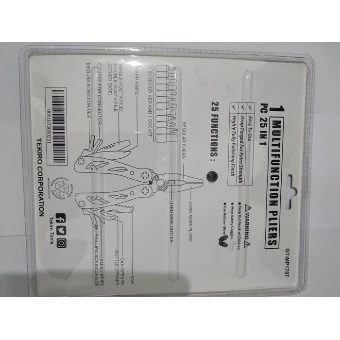 TEKIRO - TANG LIPAT KOMBINASI 25 IN 1 MULTIFUNCTION PLIERS - ORIGINAL