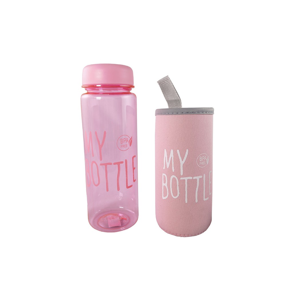 [COD] Tumbler Kekinian My Bottle + Sarung Warna Pink dan Hijau Food Grade BPA FREE - 500 ML