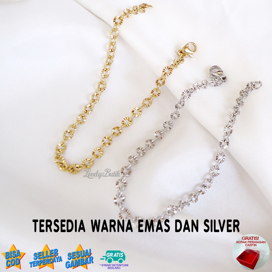 Lovelybutik Gelang Tangan Titanium Asli Anti Karat dan Luntur V3ra Gelang Korea Wanita Polos Model Rantai Nori Donat Kekinian BONUS KOTAK PERHIASAN