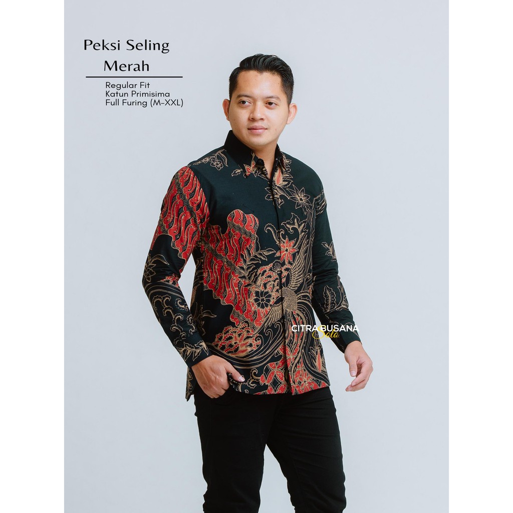 PEKSI SELING MERAH Kemeja Batik Pria Lengan Panjang Full Furing Bahan Katun Primisima